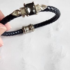 Loft Braided Leather and Rhinestone Magnetic Bracelet